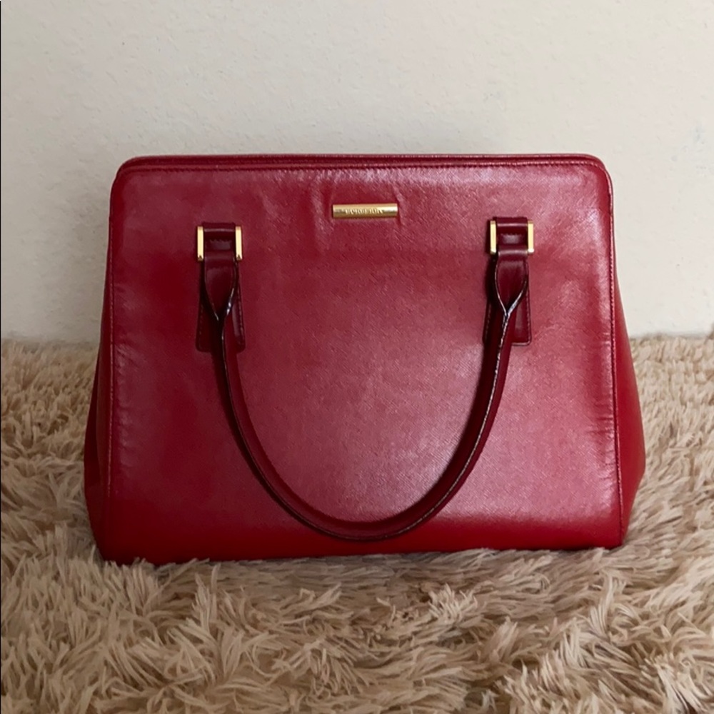 Auth Burberry Red Leather Handbag